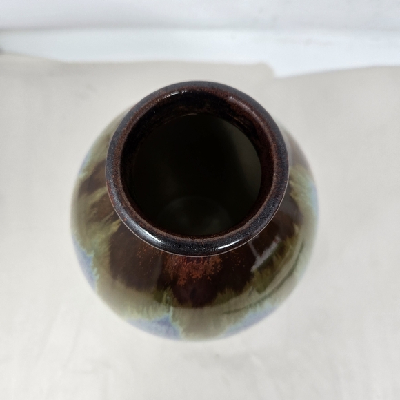 Pottery Vase Egg Shape Multicolor Glazed Timeless Beauty Drip Brown Over Blue - Picture 4 of 11